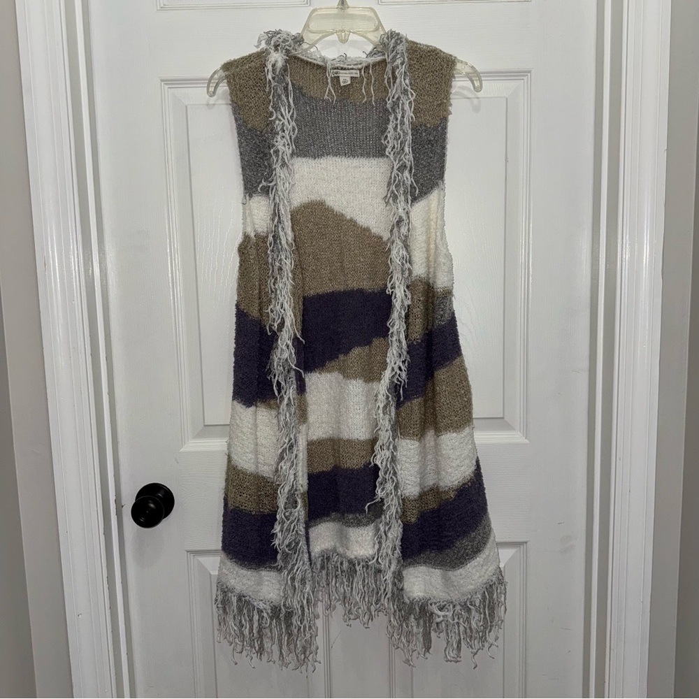 Cato Multicolor Striped Fringe Distressed Knit Sleeveless Sweater Vest - Picture 2 of 11